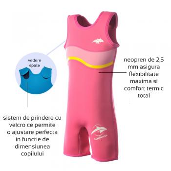 Konfidence - Costum inot copii din neopren Warma Wetsuit Pink 6-7 ani